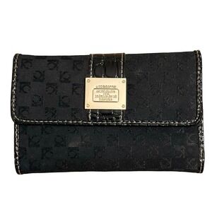 Liz Claiborne‎ Wallet Checkbook Style Clutch Black Monogram Logo Organizer